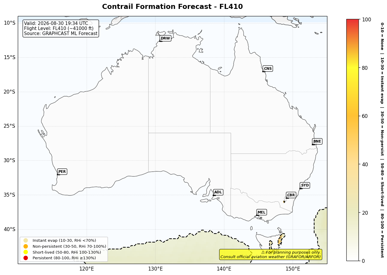 Contrail forecast for FL410 at 2026-08-30 19:34 UTC